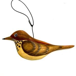Gary Starr Wooden Hermit Thrush Ornament Hand Carved Vermont State Bird Signed